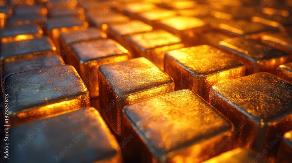 Aufkleber stacking gold bricks wall background 3d render ai generative