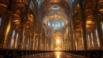 Fototapeta premium A colossal golden cathedral, its spires piercing the heavens. 