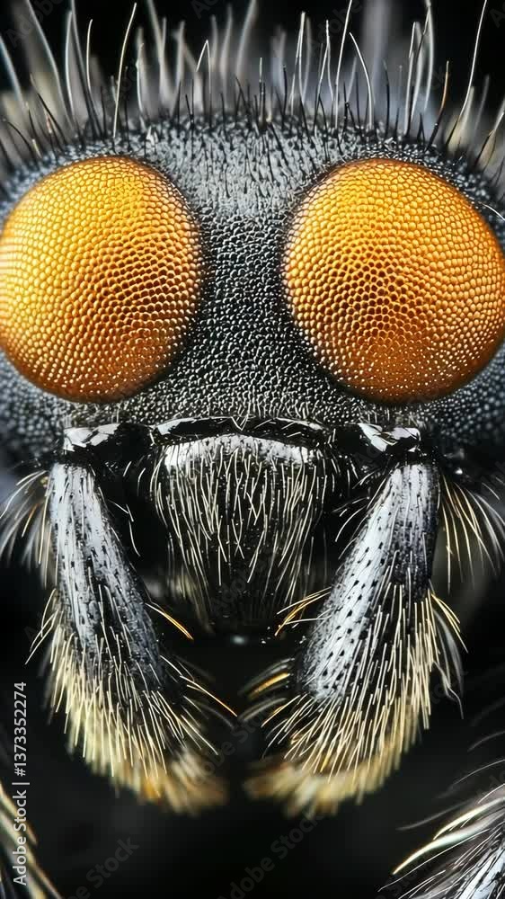Poster close-up view of an insect showcasing intricate details of its eyes and facial features in sharp foc