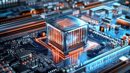 Fototapeta premium Futuristic CPU Chip, Circuit Board, Tech - AI & Machine Learning