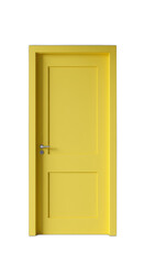 Vibrant yellow door isolated on white, symbolizing new opportunities and energy