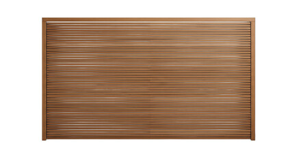 Contemporary wooden garage door with linear design against a seamless white backdrop