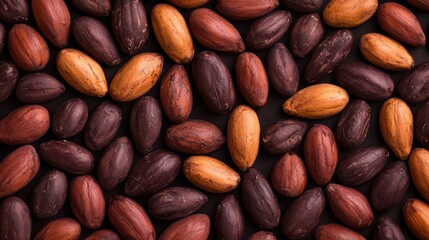 Assorted cacao pods in rich colors and textures