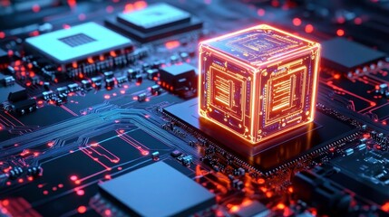 Obraz premium Futuristic CPU Chip on Circuit Board - AI and Machine Learning