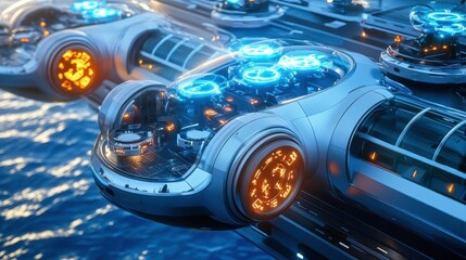 Fototapeta premium Futuristic Vehicles, Ocean View, Sci-Fi Concept - Futuristic Transp.