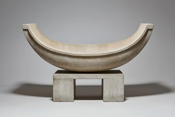 Modern Stone Boat Sculpture.