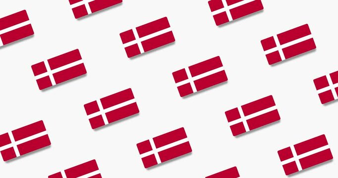 Moving pattern of Danish flags with tilt on black and white background