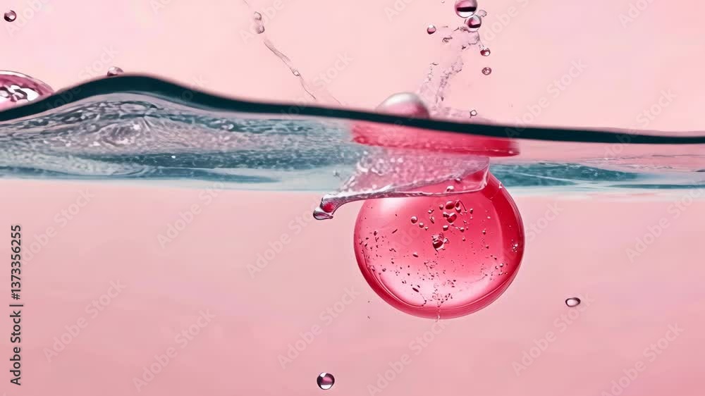Aufkleber bubble sphere splashes into clear water creating ripples and reflections in a serene setting