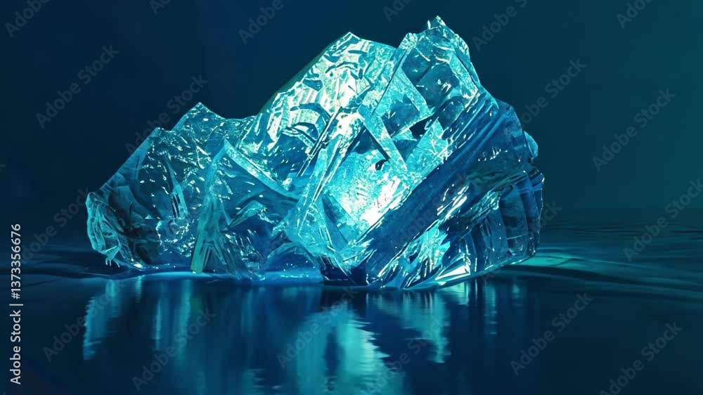 Poster serene and tranquil ice formation captivating blue light reflects intricate textures and patterns in