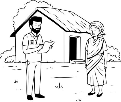 Village Census Enumerator Conducting Community Survey Vector Illustration