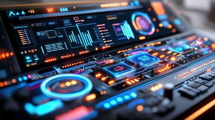 Naklejka premium Futuristic Tech Control Panel Interface - Cyberpunk aesthetics