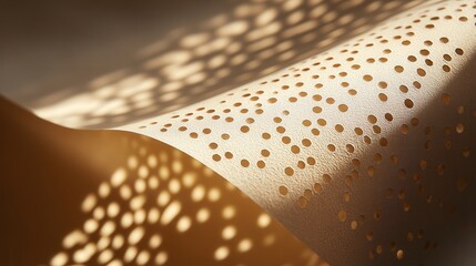 textured gift wrapping paper featuring small holes, laid out flat, the design casting subtle shadows as light passes through the holes