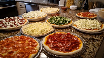 Friends having a DIY pizza night where everyone creates their own favorite flavors