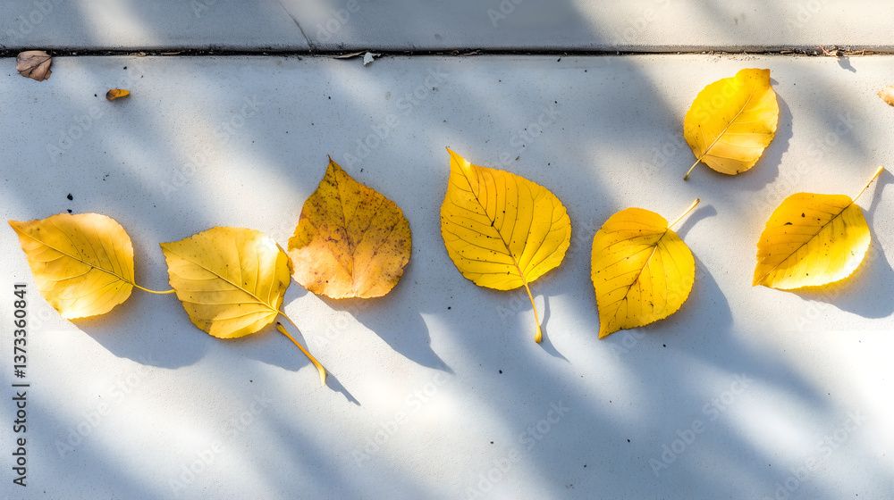 Poster a row of vibrant yellow leaves, arranged in a linear pattern, creating a visually appealing display