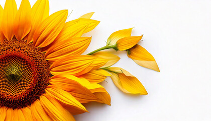Obraz premium A bright sunflower with vivid yellow petals, isolated on a white background for nature and sustainability themes