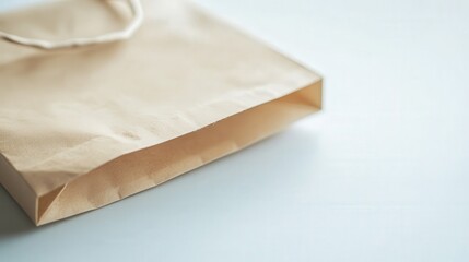 plain paper bag on a white surface, showcasing its natural texture and clean, minimalist design ideal for packaging or gifting.