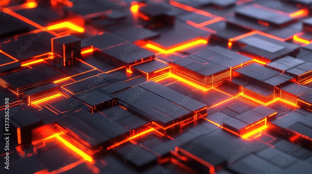 Poster d rendered digital firewall with glowing data encryption lines, clear space for copy or text.