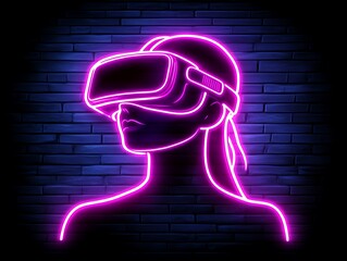 Neon VR Woman with Brick Wall.