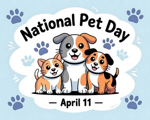 Fototapeta premium Cute cartoon dogs and cat celebrate National Pet Day on April 11th