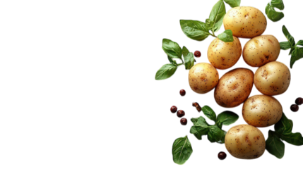 Fresh potatoes on a white background, flat lay