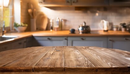  Butcher block counter-style wood table top in high clarity, kitchen scene with soft pastel t