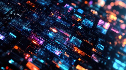 Obraz premium Futuristic digital display showing integrated technology across multiple devices. Empty space for text.