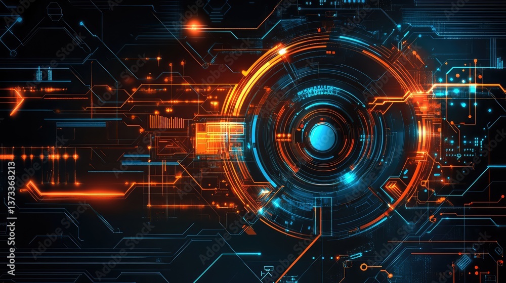 Poster futuristic interface with seamless technology integration across devices and digital systems. copy s