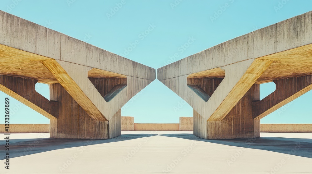 Poster massive concrete overpass with strong geometric shadows. abstract urban architecture with copy space