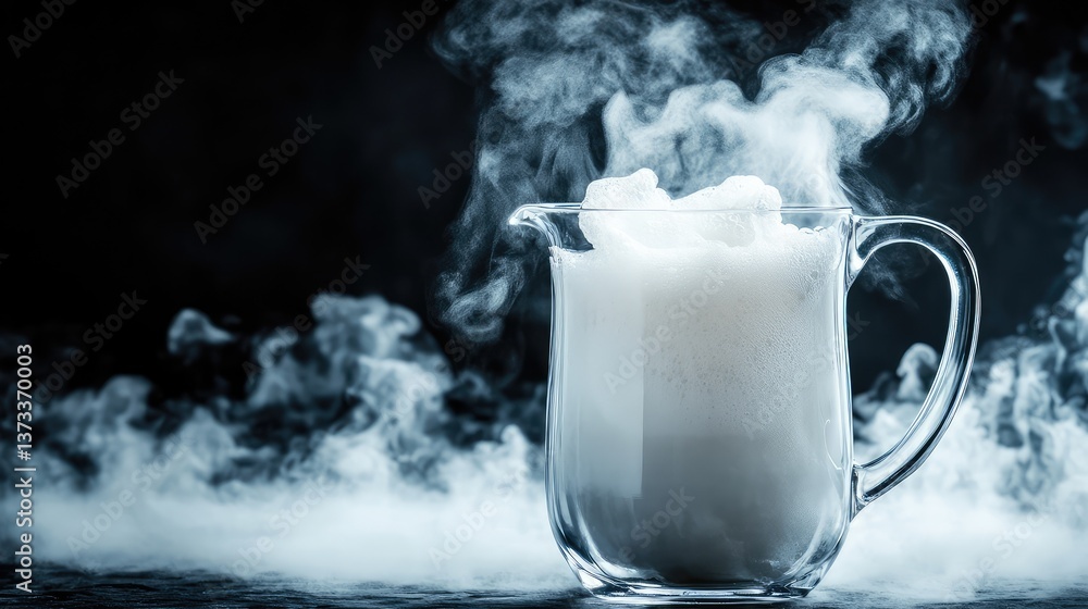 Aufkleber milk being frothed in a steaming pitcher, creating a foamy texture. drink mixing copy space.