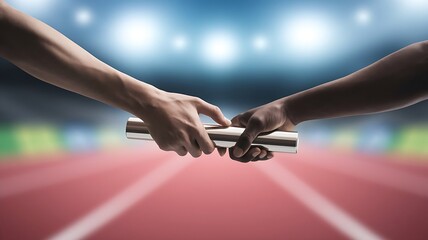 Close-Up of Relay Baton Pass &ndash; Precision, Teamwork, and Speed in Motion