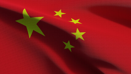 3d illustration of China flag. Realistic China Flag  waving in wind.