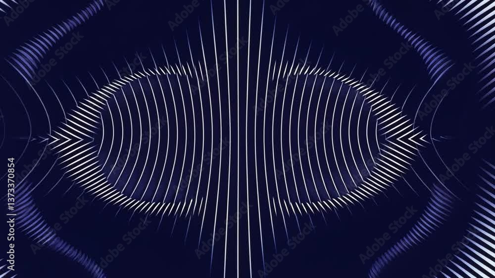 Poster abstract design of symmetrical lines and wave patterns on dark background, creating depth and moveme