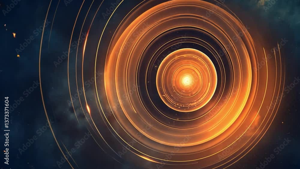 Poster mesmerizing abstract design of concentric circles in warm orange light, creating sense of depth and 