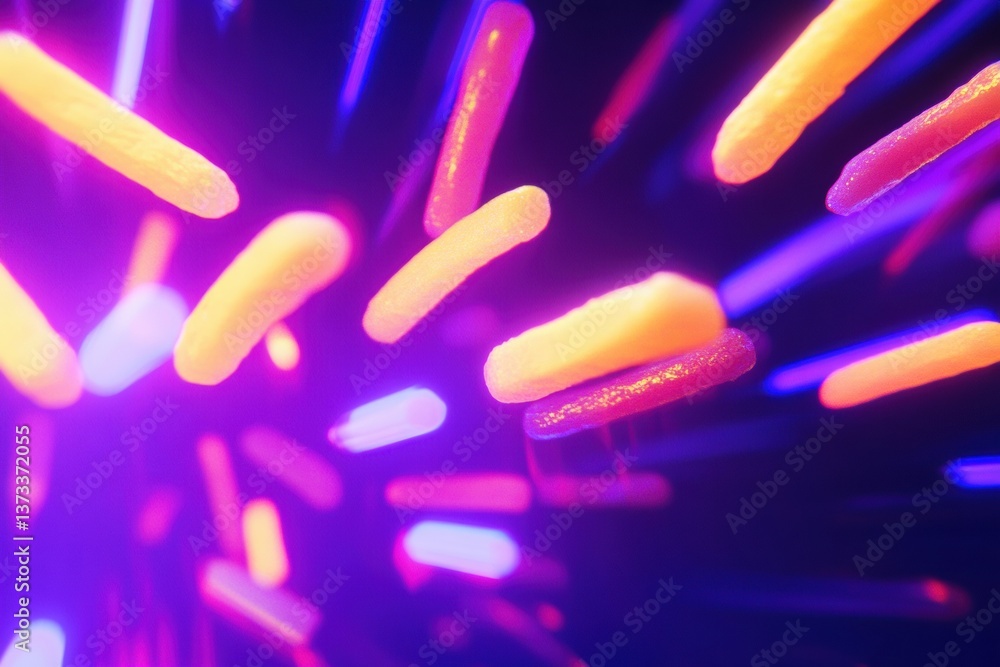 Aufkleber floating french fries illuminated by neon purple and blue light create a stunning dynamic display in