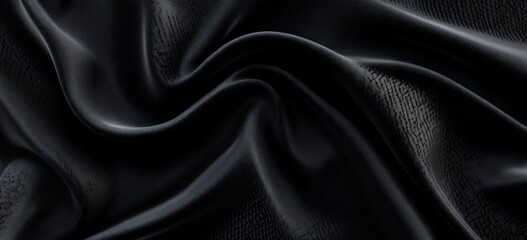 A luxurious black fabric drapes smoothly, showcasing its rich texture and sheen, perfect for elegant designs and stylish apparel.