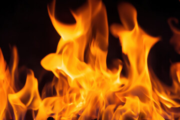 Fire Burning, Flames on Black Background
