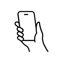 Smartphone line icon. Mobile phone in hand outline vector symbol