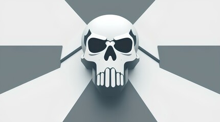 A minimalist monochrome skull with geometric elements in the background, exuding a bold and edgy artistic style. The sharp contrast between black, white, and gray adds a sense of mystery and power.

