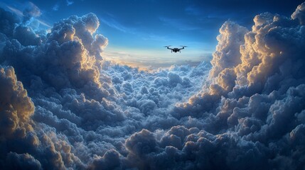 Obraz premium Drone Flight Above Majestic Cumulus Cloudscape at Sunset