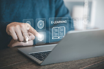 learn icon, online training on a laptop. concept of platform digital education, teaching course....