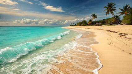 Serene Tropical Beach Paradise Turquoise Waters, White Sand, and Palm Trees