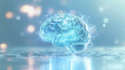 3D glowing digital brain with neural network animation on futuristic blue background