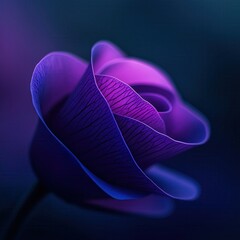 A vibrant, stylized rose in shades of purple, showcasing delicate petals and intricate lines against a dark background.
