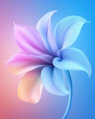 Fototapeta premium A vibrant, digitally-rendered flower with flowing petals in shades of pink, blue, and purple against a soft gradient background.