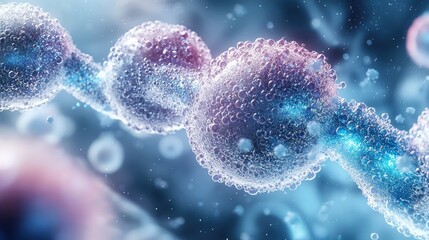 A close up ethereal view of an intricate abstract molecular structure resembling strands of DNA or other cellular components