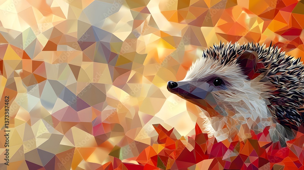 Poster cute abstract minimalist geometric hedgehog icon illustrating its features in a realistic artistic s