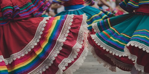 Vibrant Traditional Mexican Dance Skirts in Motion