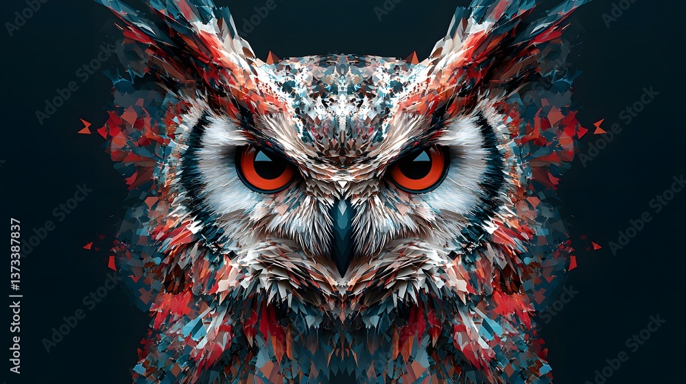 Aufkleber mesmerizing abstract minimalist geometric icon of an owl with striking red eyes set against a simple