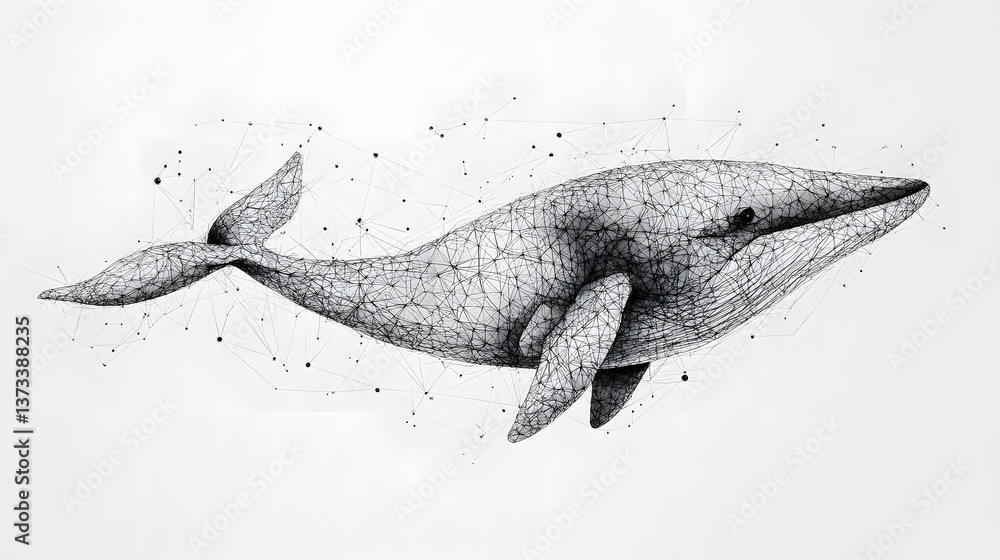 Poster stunning abstract geometric outline of a whale formed by a network of dots creating a unique artisti
