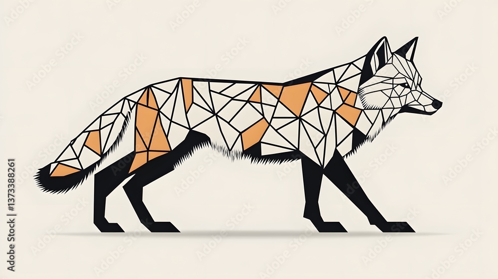 Poster artistic representation of a fox composed of geometric shapes in a minimalist style showcasing uniqu